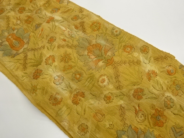 手織り紬草花模様織出し名古屋帯